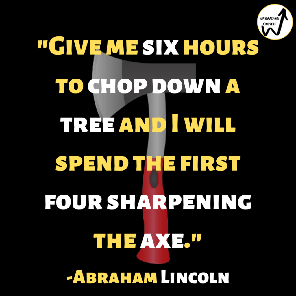 "Give me six hours to chop down a tree and I will spend the first four sharpening the axe."